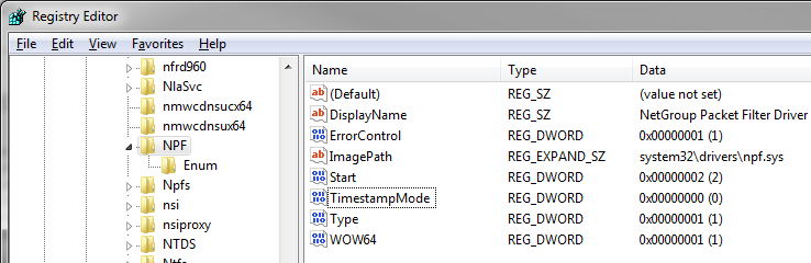 winpcap error npf driver