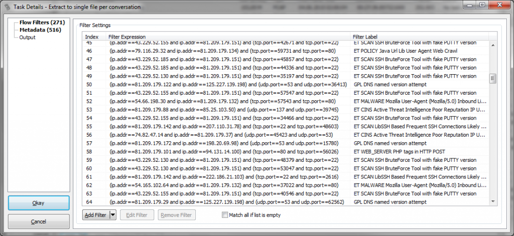 TraceWrangler Extraction Filters Loaded