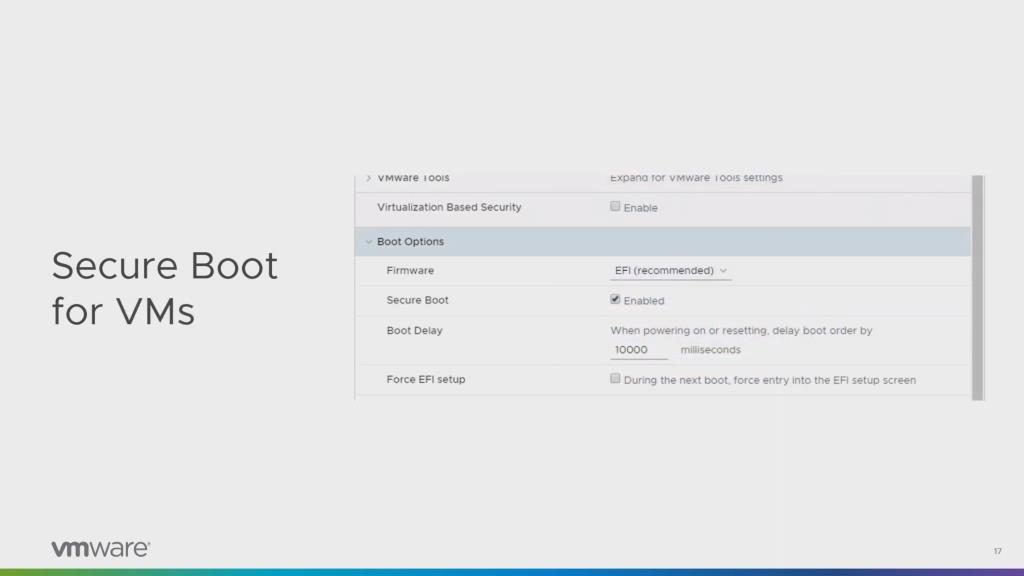 Settings of a VM with SecureBoot option checked